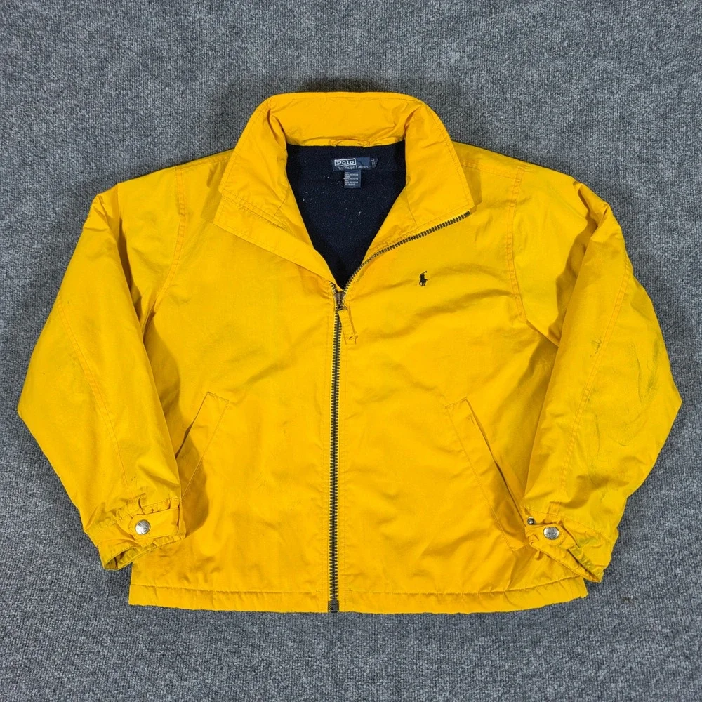 Vintage Polo Ralph Lauren Mens Yellow Fleece Lined Windbreaker Jacket Large Flaw